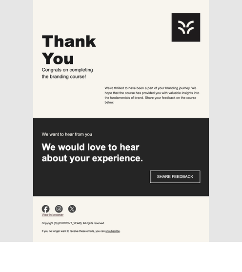 Class thank you email template preview