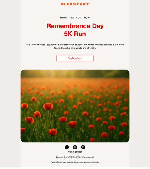 Remembrance Day Run email template preview