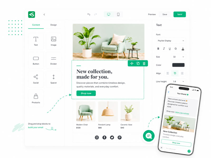 Design beautiful email and SMS campaigns